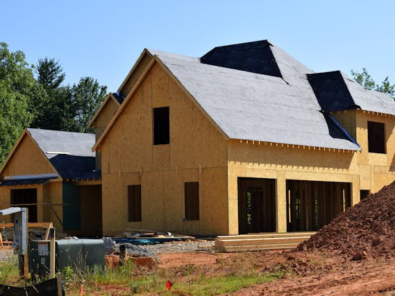 a clean worksite of stained wood